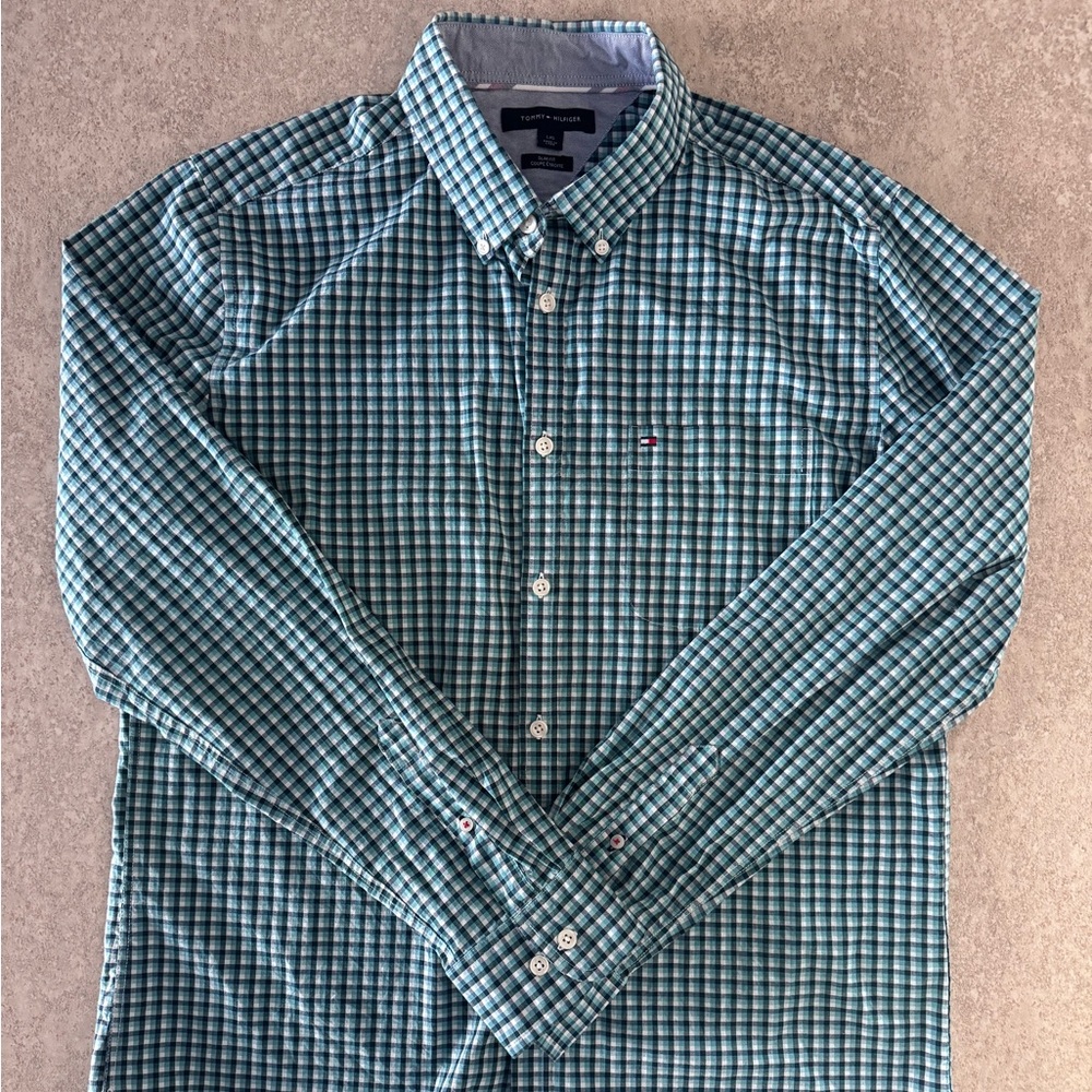Tommy Hilfiger Men's Teal Plaid Shirt in cotton size:L